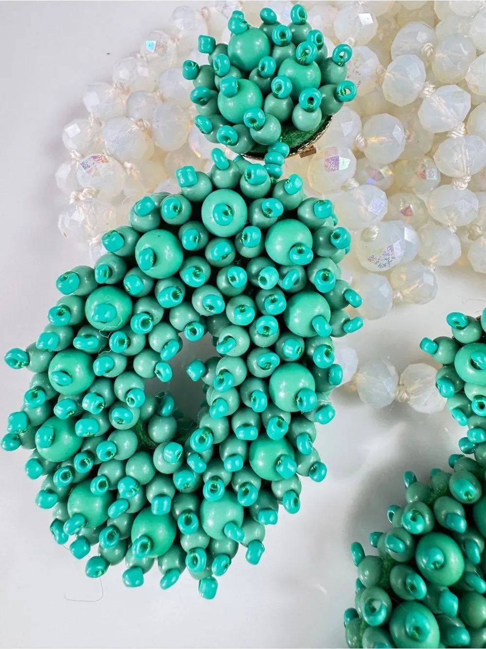 70’s Bohemian Vintage Green Beaded Statement Earrings